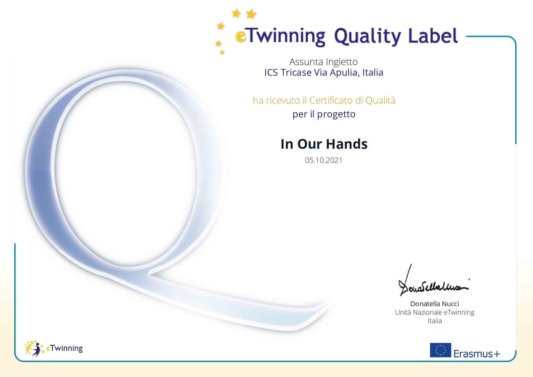 etwinning quality label In our hands page 0001